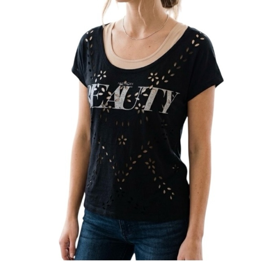 AEO American Eagle Beauty Cut out Top Black Favorite Tee S Grunge Punk